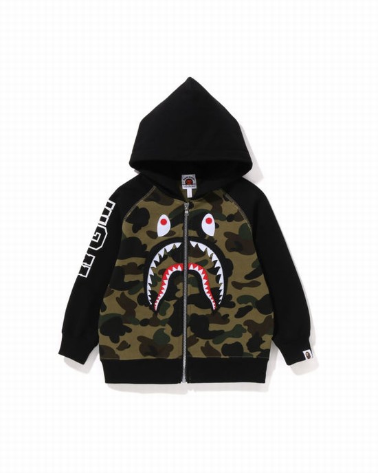 Green Bape 1st Camo Shark Patch Zip Kids' Hoodie | ZA-82153