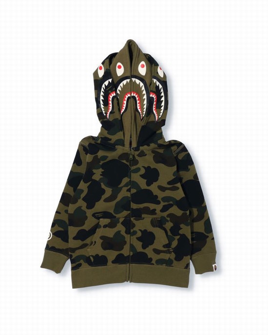 Green Bape 1st Camo Shark Zip Double Hood Kids' Hoodie | ZA-71654