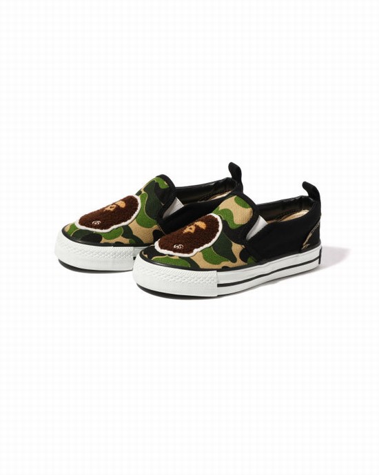 Green Bape ABC Camo Ape Head Patch Kids' Slip Ons | ZA-81769