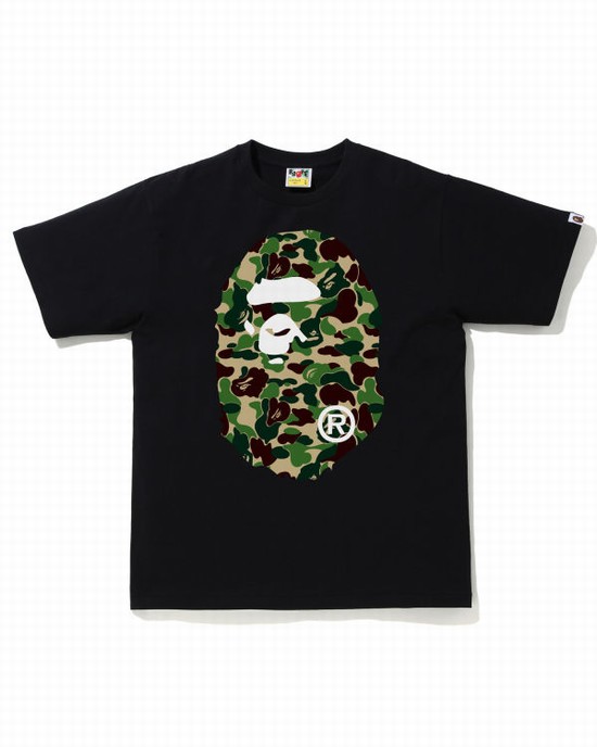 Green Bape ABC Camo Big Ape Head Men's T Shirts | ZA-53271