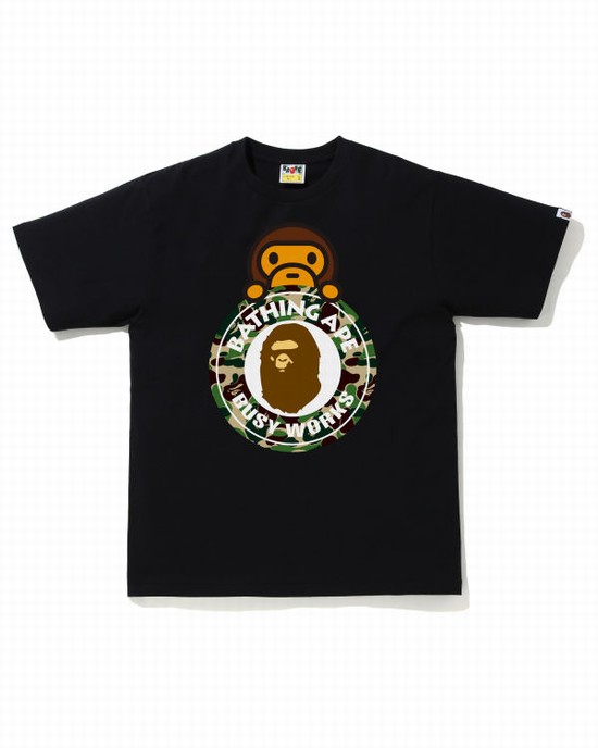 Green Bape ABC Camo Milo On Busy Work Men's T Shirts | ZA-89675