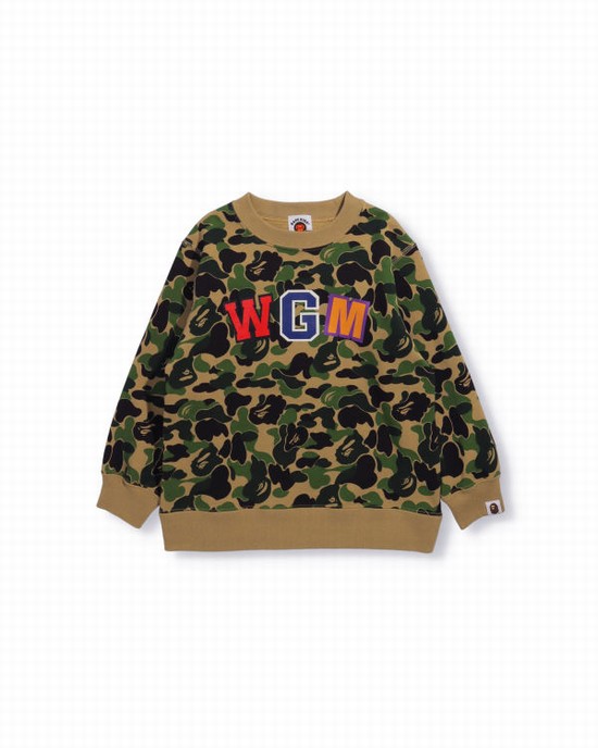 Green Bape ABC Camo Shark Crew Neck Kids' Sweatshirts | ZA-79581