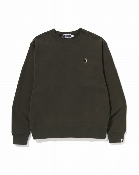 Green Bape Ape Head One Point Relaxed Fit Crewneck Men's Sweatshirts | ZA-98254