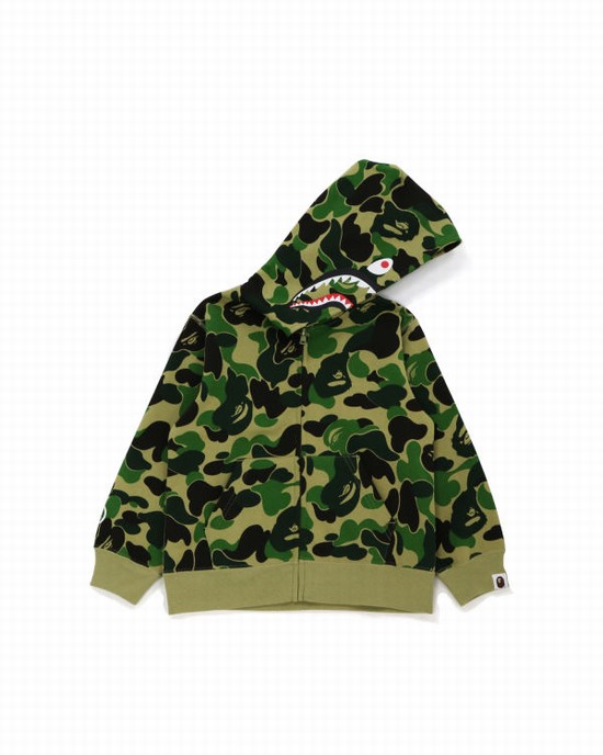 Green Bape Big ABC Camo Shark Zip Kids' Hoodie | ZA-17245