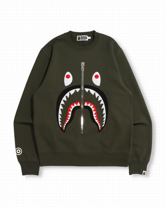 Green Bape Patched Shark Crewneck Men's Sweatshirts | ZA-45931