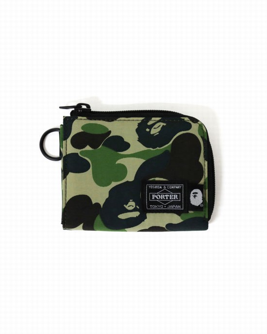 Green Bape Porter ABC Camo Mini Men's Wallets | ZA-16543