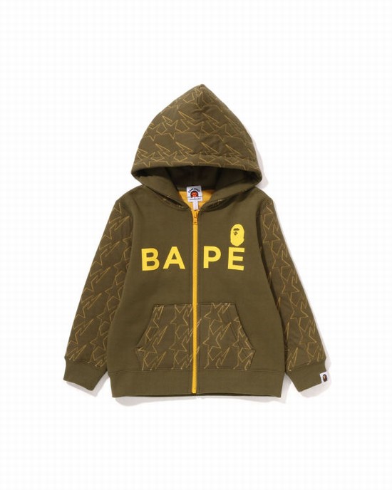 Green Bape STA Quilting Zip Kids' Hoodie | ZA-34689