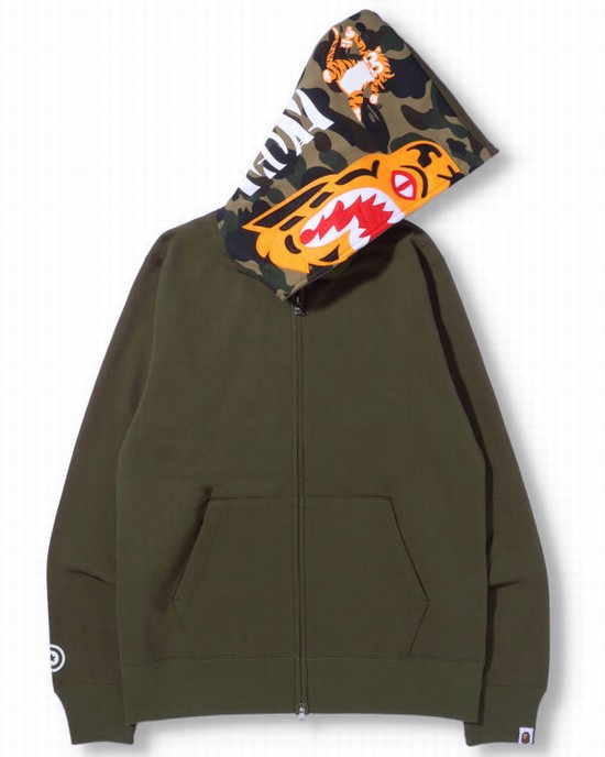 Green Bape Tiger Full Zip Men's Hoodie | ZA-79023