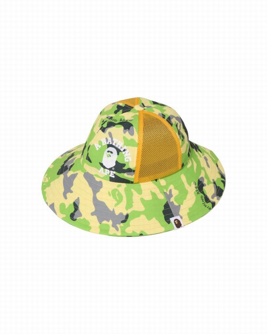 Green Bape Woodland Camo Mesh Kids' Hats | ZA-21957