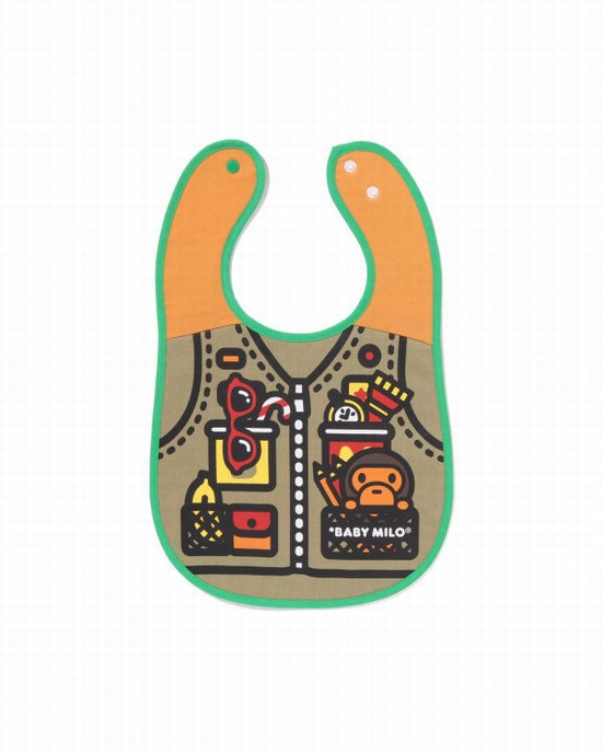 Green Bape Woodland Camo Milo Fishing Print Reversible Kids' Bib | ZA-27358