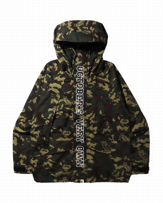 Green Bape X OVO Woodland Camo Snowboard Men's Jackets | ZA-46092