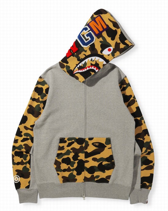 Grey Bape 1st Camo Shark Full Zip Men's Hoodie | ZA-68091