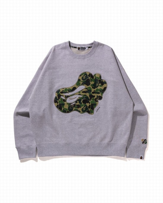 Grey Bape ABC Camo Patch Relaxed Fit Crewneck Men's Sweatshirts | ZA-58347