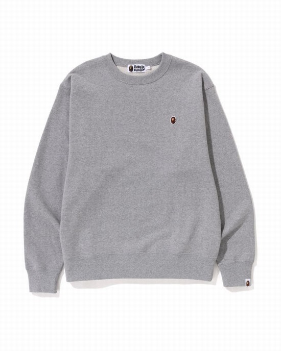 Grey Bape Ape Head One Point Relaxed Fit Crewneck Men's Sweatshirts | ZA-58712