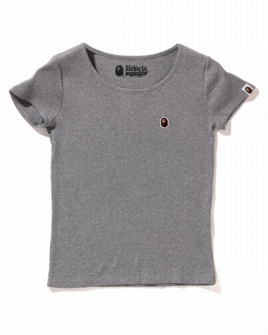 Grey Bape Ape Head One Point Rib Women's T Shirts | ZA-17852