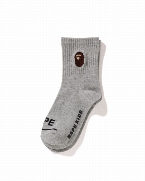 Grey Bape Ape Head Ribbed Kids' Socks | ZA-89523