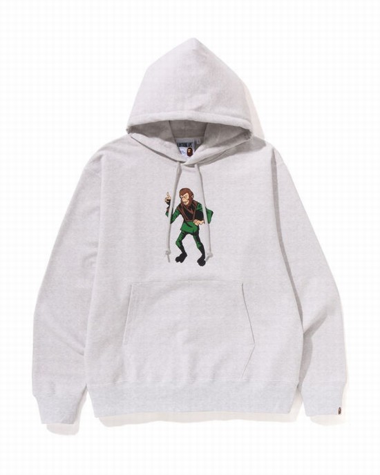 Grey Bape Ape Relaxed Fit Pullover Men's Hoodie | ZA-63058