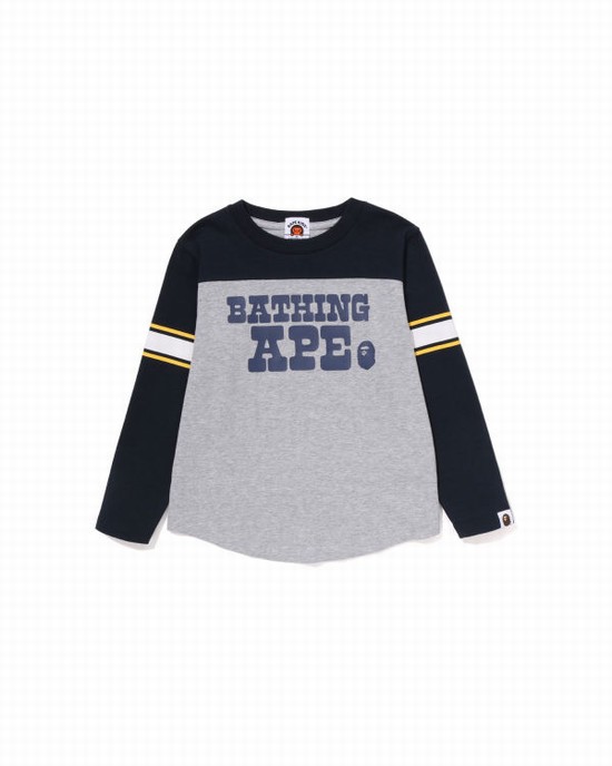 Grey Bape Bathing Ape Football L/S Kids' T Shirts | ZA-73268