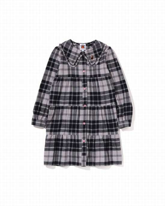 Grey Bape Check Big Collar Onepiece Kids' Dress | ZA-14957