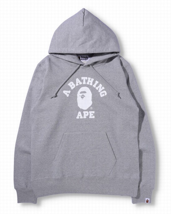 Grey Bape College Pullover Men's Hoodie | ZA-63908