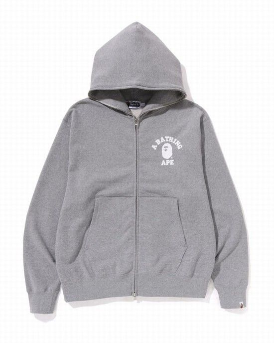 Grey Bape College Relaxed Fit Full Zip Men's Hoodie | ZA-18367