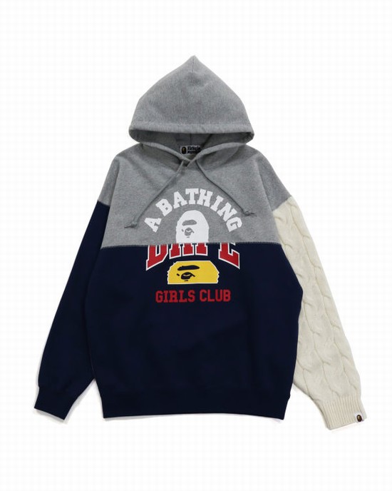 Grey Bape Docking Cable Sleeve Oversized Pullover Women's Hoodie | ZA-65721