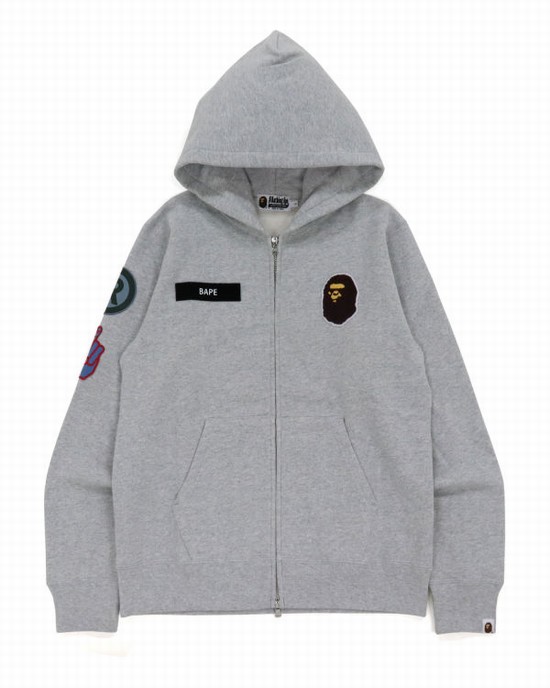 Grey Bape Military Patch Heavy Weight Men's Hoodie | ZA-17260