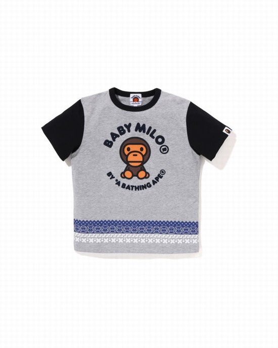 Grey Bape Milo Nordic Print Kids' T Shirts | ZA-64198