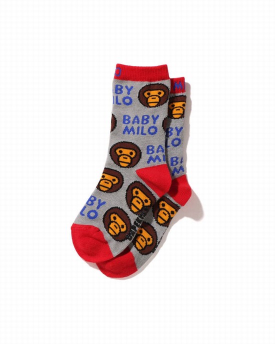 Grey Bape Milo Pattern Kids' Socks | ZA-96478