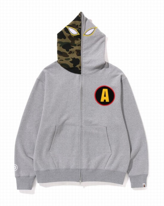 Grey Bape Shadow Relaxed Fit Full Zip Men's Hoodie | ZA-65789