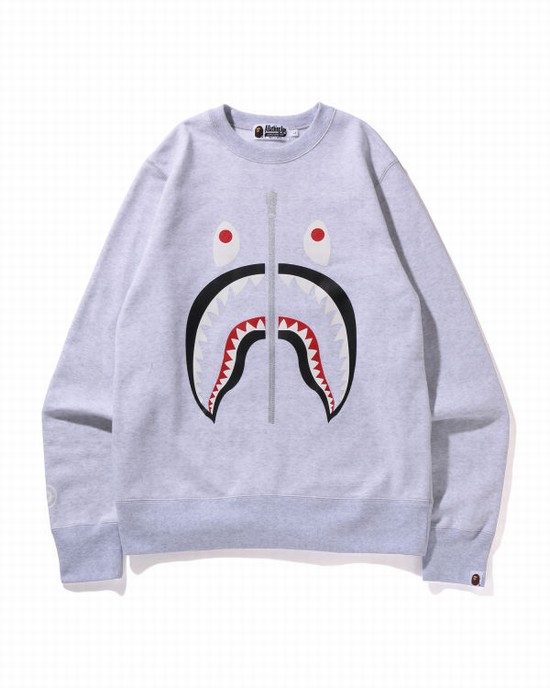 Grey Bape Shark Crewneck Men's Sweatshirts | ZA-24067