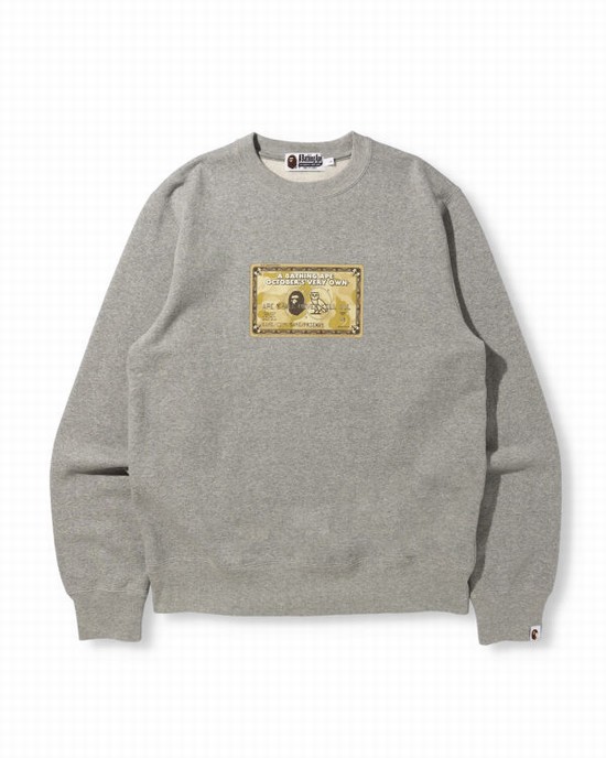 Grey Bape X OVO Card Crew Neck Men's Sweatshirts | ZA-69218