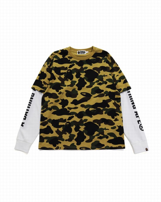 Khaki Bape 1st Camo Oversized L/S Women's T Shirts | ZA-58427