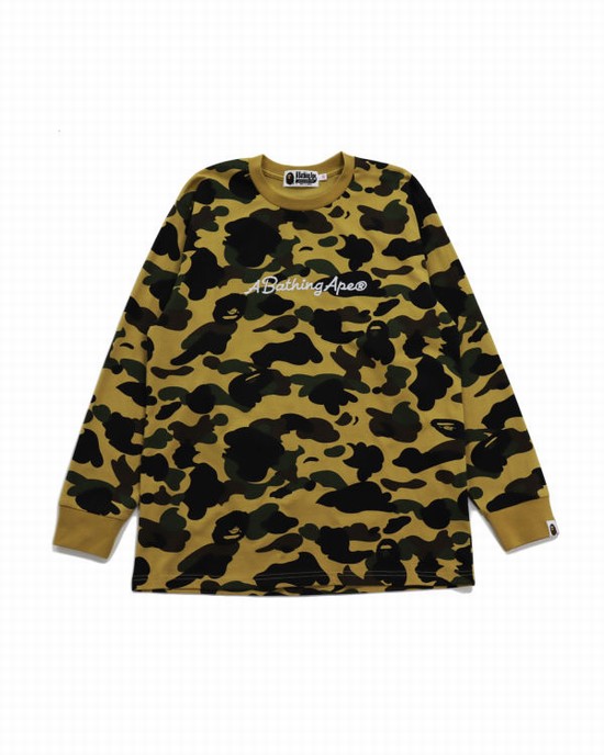 Khaki Bape 1st Camo Oversized L/S Women's T Shirts | ZA-90861