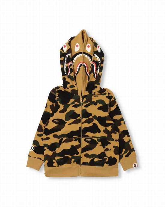 Khaki Bape 1st Camo Shark Zip Double Hood Kids' Hoodie | ZA-20781