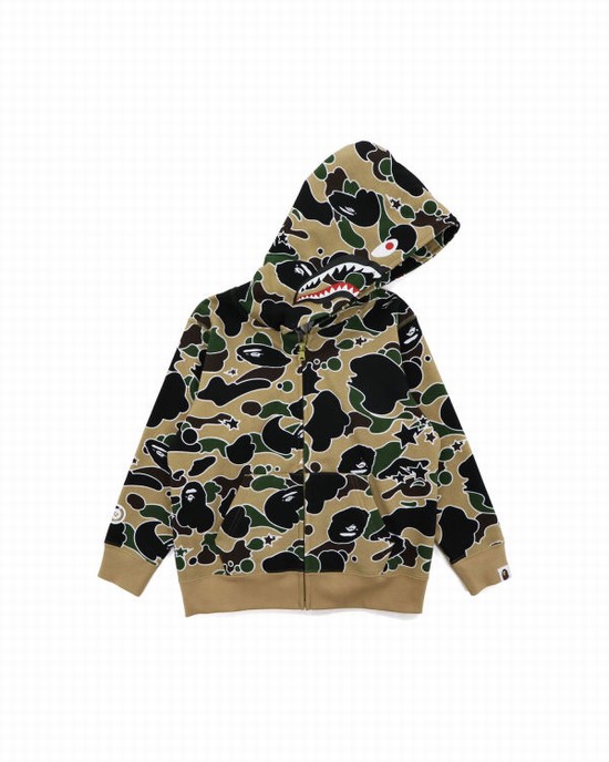 Khaki Bape STA Camo Shark Zip Kids' Hoodie | ZA-19034