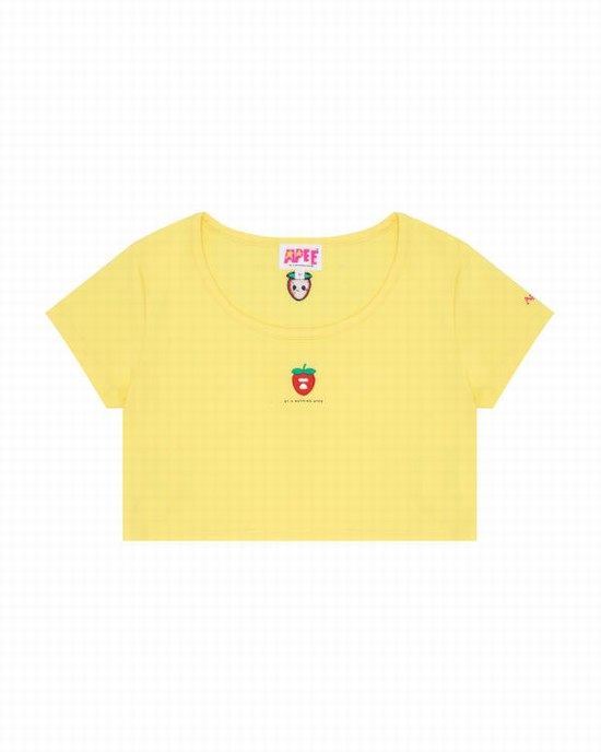 Lemon / Yellow Bape Logo berry Women's T Shirts | ZA-41285