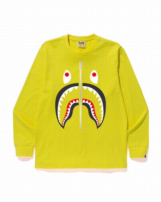 Lemon / Yellow Bape Shark Men's T Shirts | ZA-07369