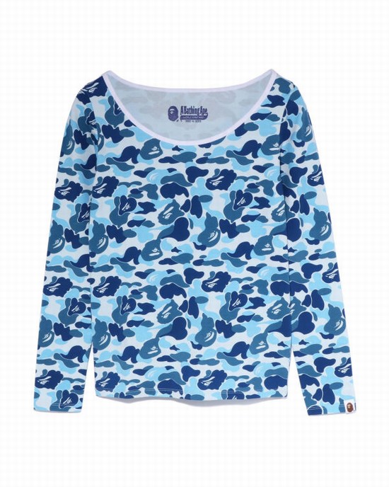 Light Blue Bape ABC Camo L/S Women's T Shirts | ZA-91753