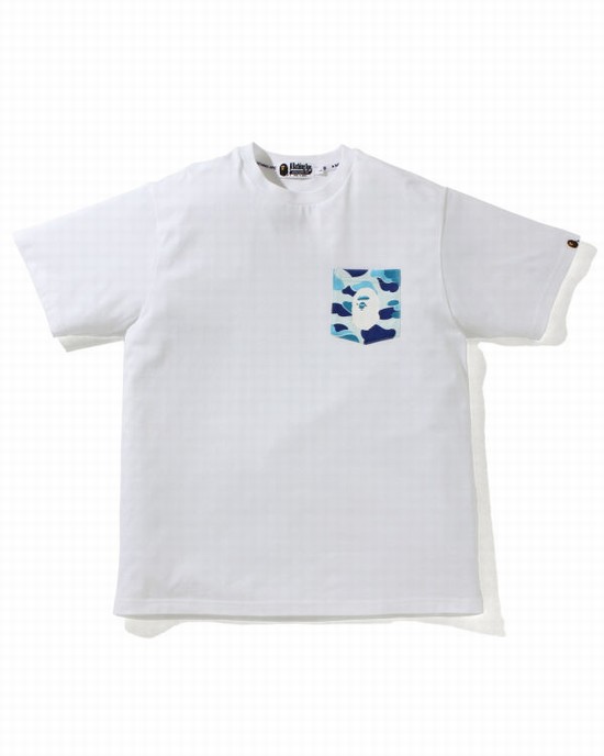 Light Blue Bape ABC Camo pocket Men's T Shirts | ZA-72305