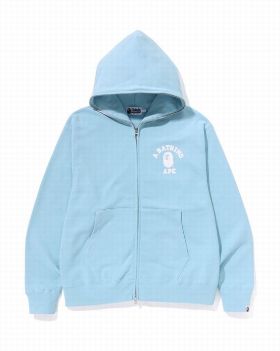 Light Blue Bape College Relaxed Fit Full Zip Men's Hoodie | ZA-35180