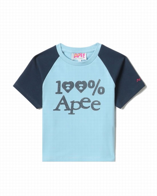 Light Blue Bape Graphic crop raglan Women's T Shirts | ZA-25601