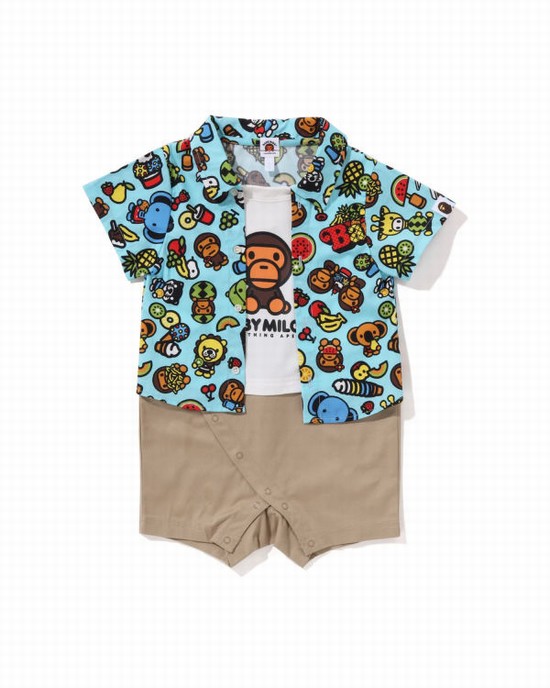 Light Blue Bape Milo Mixed Fruit Layered Rompers Kids' Bodysuit | ZA-34750