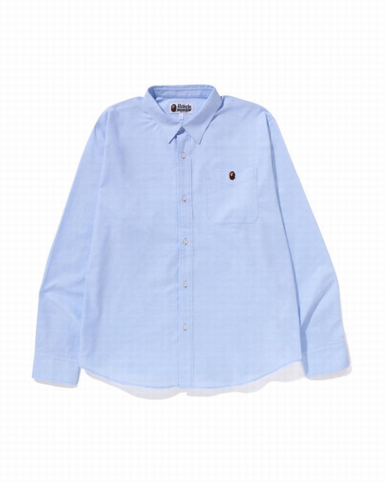 Light Blue Bape Oxford relaxed fit Men's Shirts | ZA-62109