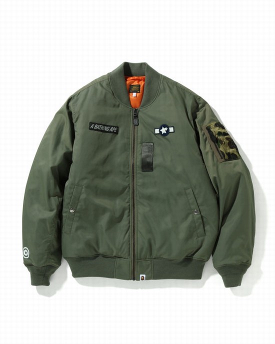 Light Green Bape Busy Shark Loose Fit MA-1 Men's Coats | ZA-81936