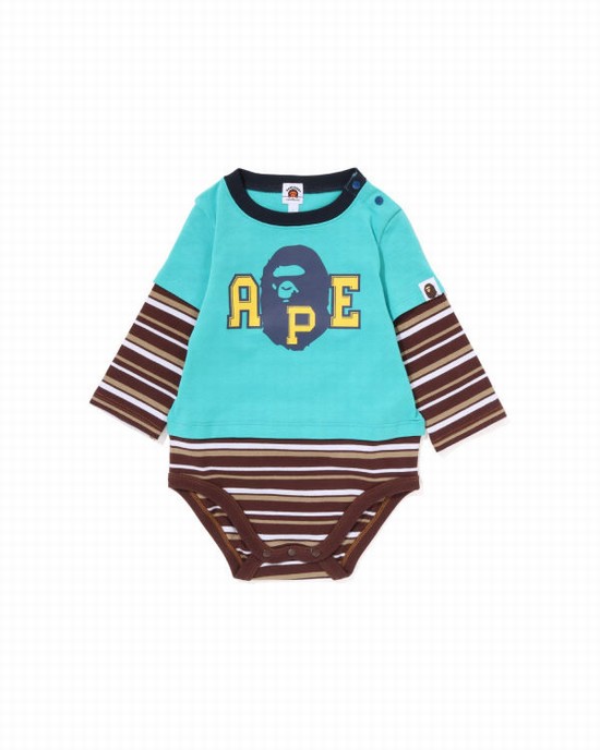 Light Green Bape Hoop Ape Head Layered Kids' Bodysuit | ZA-12638