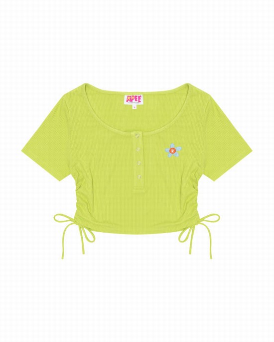 Light Green Bape Logo drawstring cropped Women's Blouse | ZA-68742