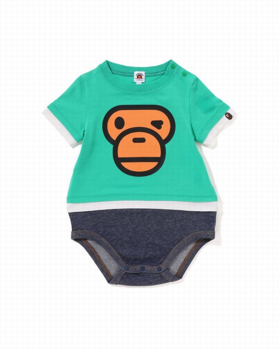 Light Green Bape Milo Face Layered Kids' Bodysuit | ZA-16287