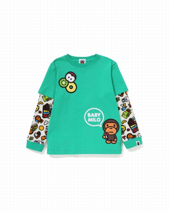 Light Green Bape Milo mixed fruit layered sleeves Kids' T Shirts | ZA-40582