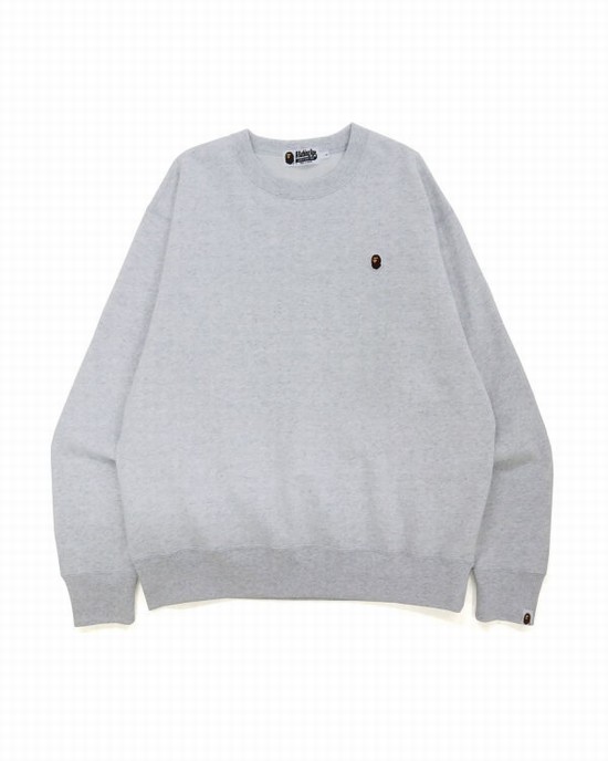 Light Grey Bape Ape Head One Point Relaxed Fit Crew Neck Men's Sweatshirts | ZA-36417